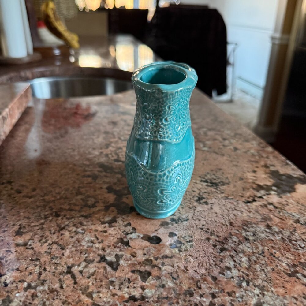 Bathroom Ceramic Trash Can & Toothbrush Holder Set Teal Bath Accessories Powder - Picture 11 of 11